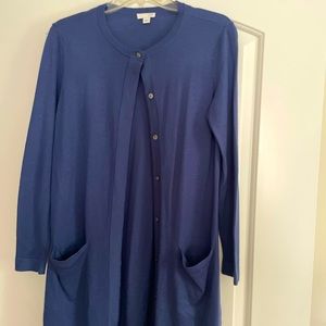 JJill Navy Blue Long Cardigan Sweater Wool Blend XS